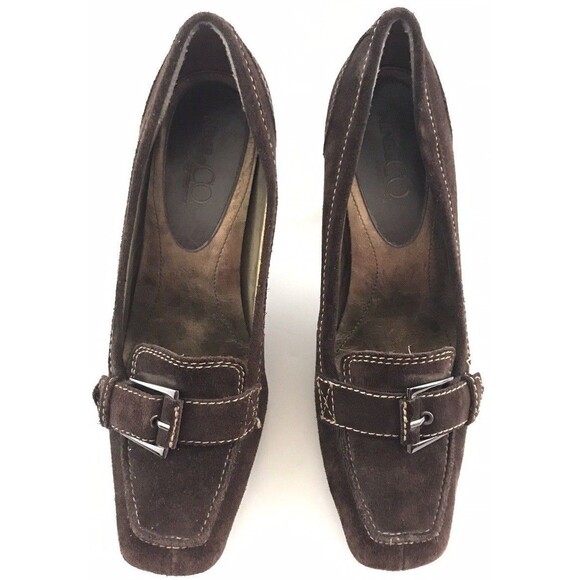 NINE & CO BY NINE WEST Womens Brown Suede Shoes Heel 9M Buckle Front - Picture 3 of 12